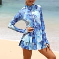thumbnail image 2 of Womens Swimdress Women's Print Long Sleeve Swimsuit Rash Guard Surfing Swimwear with Zipper Sun Protection Athletic Swim Swimdress Blue M, 2 of 7