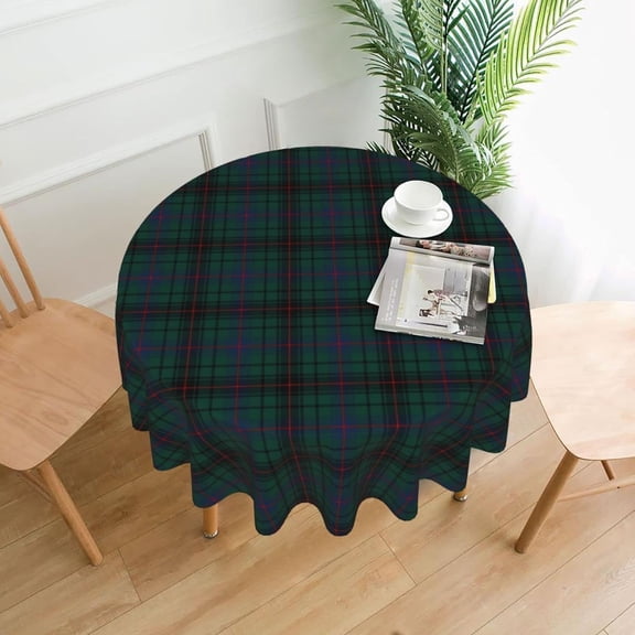 Tablecloth Round, Davidson Clan Tartan Dark Green Plaid Washable Table Cover for Farmhouse Kitchen Dining Picnic Party Indoor Outdoor Table Mats 60 inch