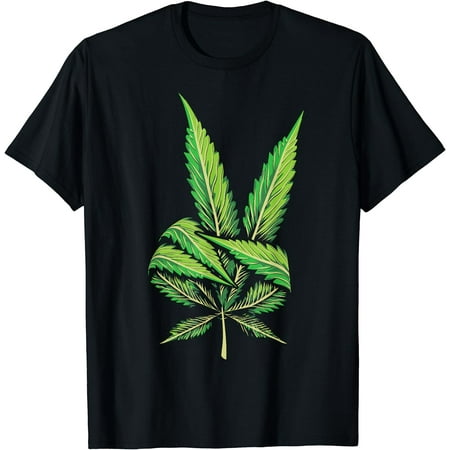 Funny Peace Hand Weed Gift Cool Marijuana Leaf Peace Sign T-Shirt