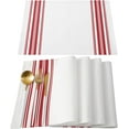 thumbnail image 1 of Ensemble de 6 Napperons Antidérapants à Rayures Rouges et Blanches pour Cuisine, Table à Manger, Fêtes de Patio, Géométrique 13"x19 Pouces Lavable en Coton Lin Durable, 1 of 6
