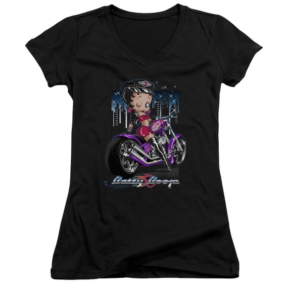 Betty Boop City Chopper Junior Women's T-Shirt V-Neck Black