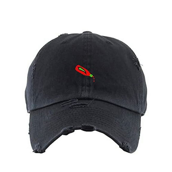 Hot Sauce Bottle Vintage Baseball Cap Embroidered Cotton Adjustable Distressed Dad Hat Brush Black
