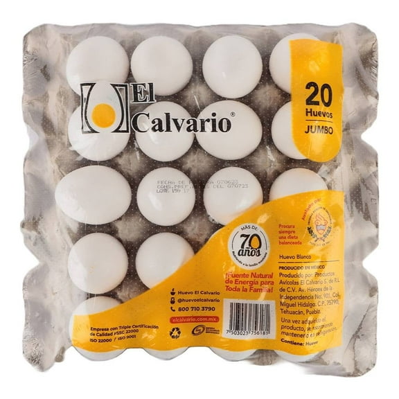 Huevo blanco El Calvario jumbo 20 pzas