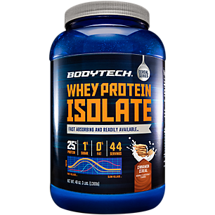 BodyTech Whey Protein Isolate Powder - With 25 Grams of Protein per Serving & BCAA s - Ideal for Post-Workout Muscle Building & Growth  Contains Milk & Soy - Cinnamon Cereal (3 Pound)