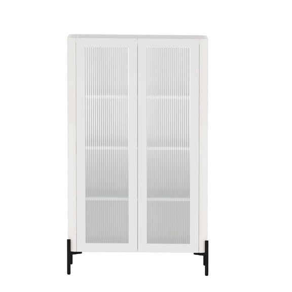 JERFIT 80" Modern White Bookcase Cabinet with Glass Doors, 4 Adjustable Shelves for Living Room, Home Office Storage
