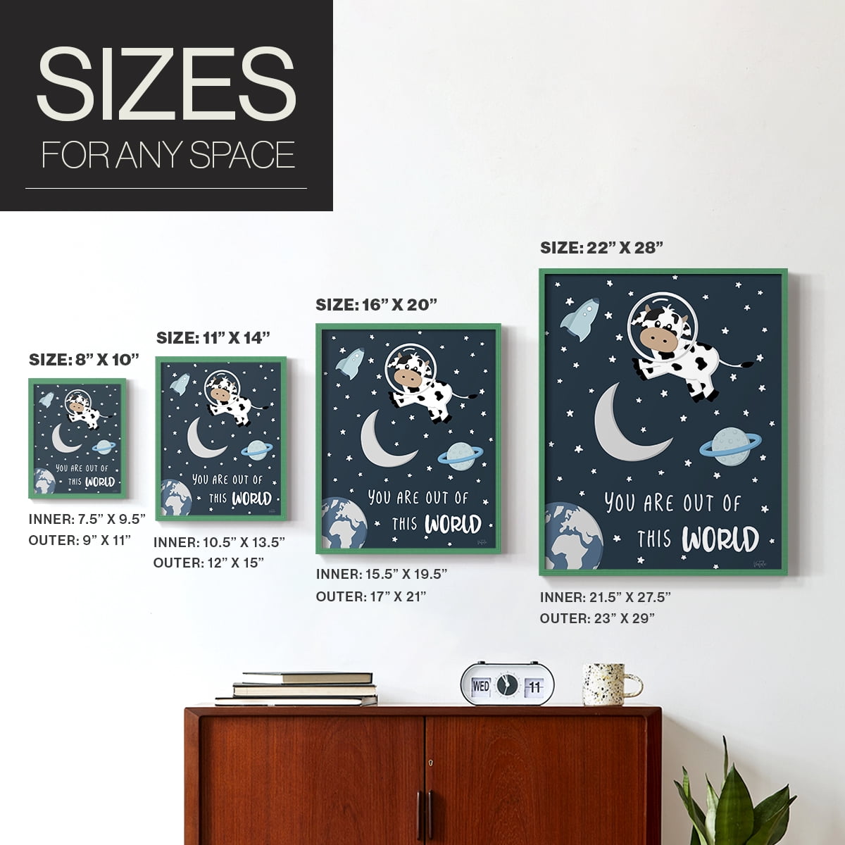 Cow in Space II in Paper Solid Wood 11 x 14 Framed Print