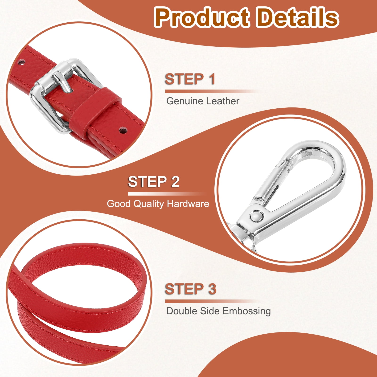 1" Genuine Leather Purse Strap for Bag (Bright Red, Silver Buckle)