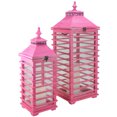 thumbnail image 2 of Set of 2 L'Eau de Fleur Distressed Pink Fir Wood Pillar Candle Lanterns 28", 2 of 3