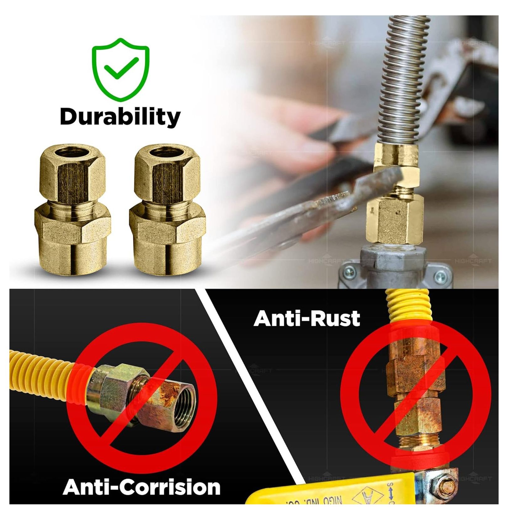 Gas Connector 24inch Yellow Coated Stainless Steel, 1/2” OD Flexible Gas Hose Connector for Dryer and Water Heater, with 1/2” FIP x 1/2” MIP Stainless Steel Fittings, 24” Gas Appliance Supply Line
