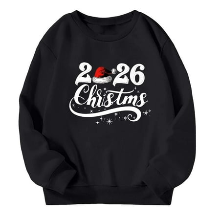Christmas Hoodies for Kids Long Sleeve Cute Graphic Print Sweatshirts Soft Breathable Kids Themal Fall Winter Boy Girl s Fashion Black 5-6 Years