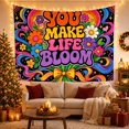 thumbnail image 3 of Psychedelic You Make Life Bloom on Black Background, Energetic Retro for Floral Art Lovers, Vibrant Text Wall Art, Housewarming Gift, Tapestry Wall Hanging for Living Room and Dorm, 3 of 7