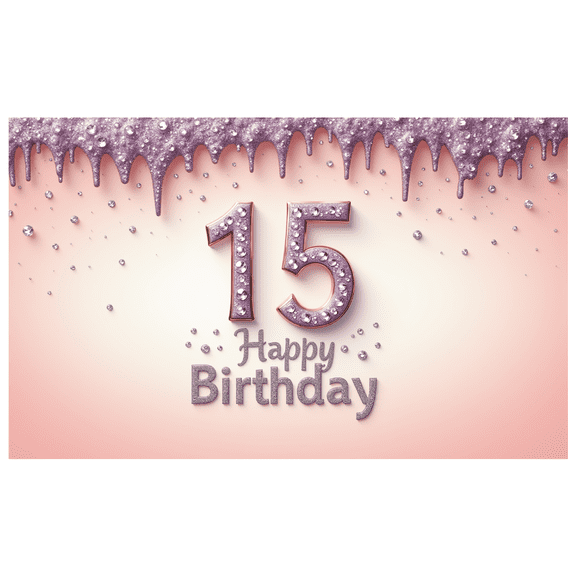 Glitter Design 15th Birthday Banner Decorative Sparkling Birthday Backdrop for Teenage Birthday Celebration Party Decor