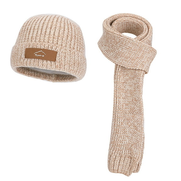 FAWUUDO 2 Pieces Winter Hat Scarf Gloves Set for Men and Women, Thick Warm Fleece Lined Knit Beanie Hat Neck Warmer