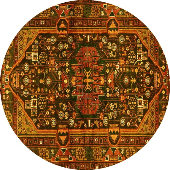 Ahgly Company Machine Washable Indoor Round Persian Yellow Traditional Area Rugs, 6' Round