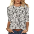 thumbnail image 1 of Camiseta de Manga Larga de las Mujeres Flores Impresas 3/4 Manga Cuello Redondo, Camisetas de Manga 3/4 para Mujeres Suaves Elásticas, 1 of 5
