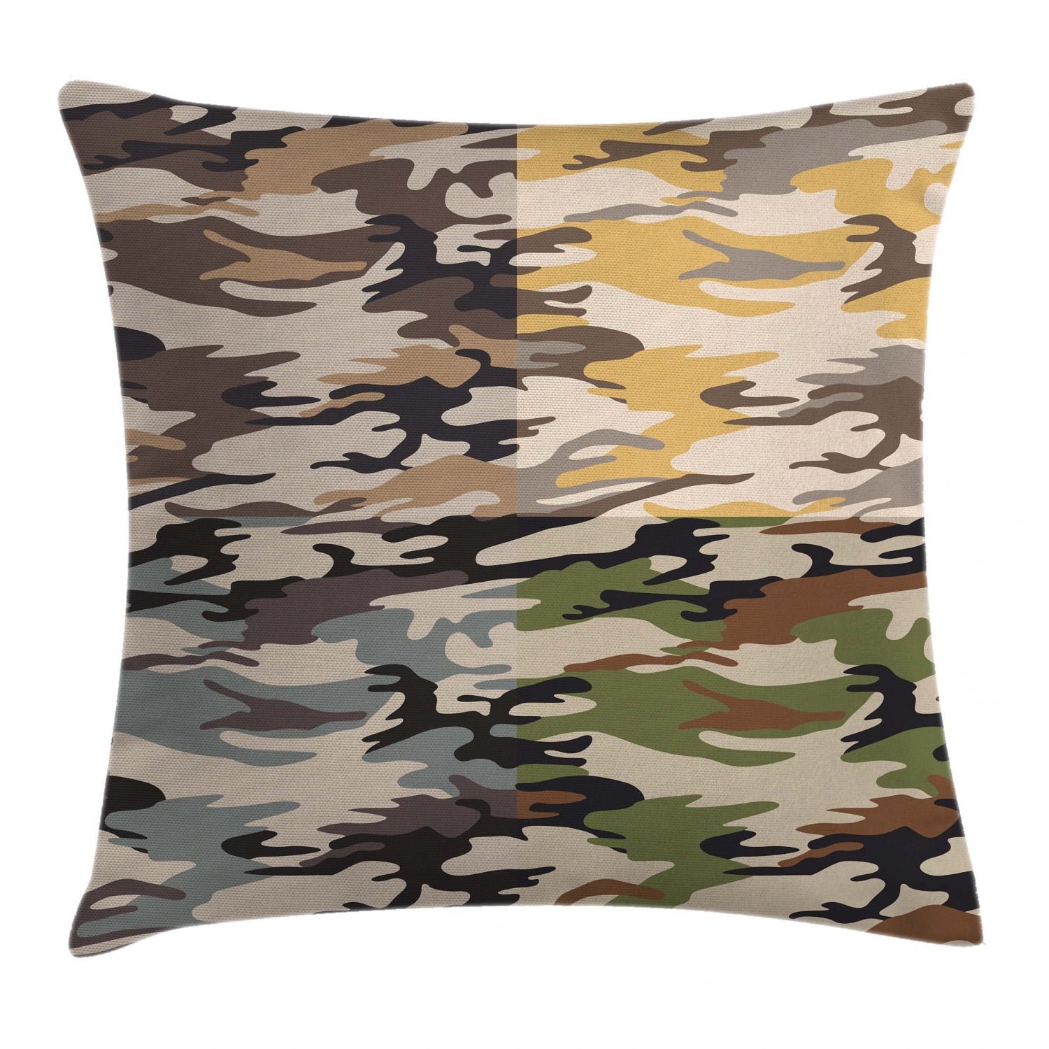 Camo Throw Pillow Cushion Cover, Camouflage Patterns in Four Different