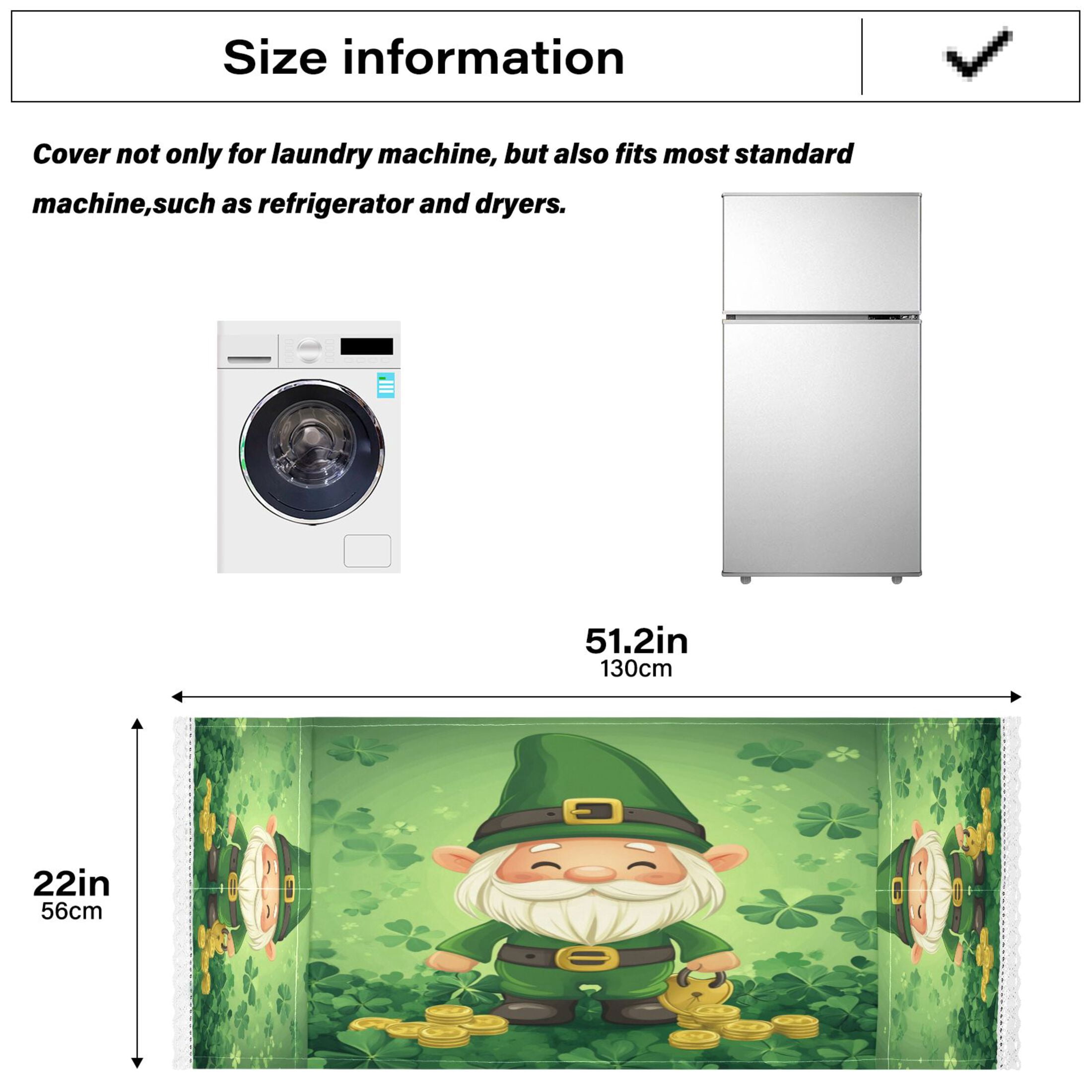 WOBOGO St Patricks Gnome Washing Machine Cloth Dryer Refrigerator Top Cover Protective Non-Slip Mat For Kitchen Laundry