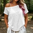 thumbnail image 2 of hoksml Women's Off Shoulder T-Shirt, Short Sleeve Sheer Slouchy Top, Casual Loose Tee for Daily and Summer Wear, 2 of 6