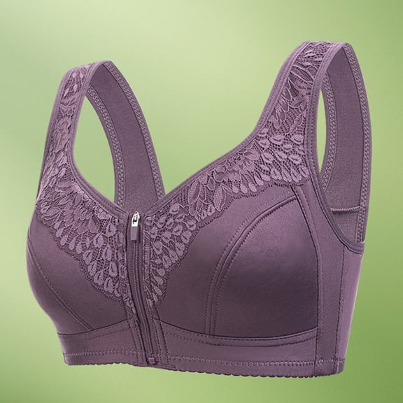 Product Bra1 Women Front Zip Wireless Bralette for Yoga Gym Running Seamless Comfort with Wide Straps Performance Everyday, 46, Purple