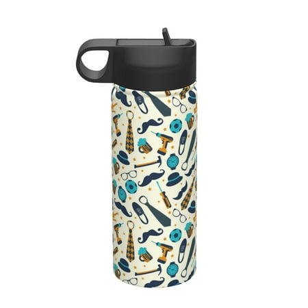 

Salouo Fathers day Pattern 18 oz Water Bottle With Straw Stainless Steel Sports Water Cup Flask Wide Mouth Travel Thermal Mug for Home Office Car