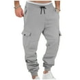 thumbnail image 2 of Ceisia Men Solid Color Fleece Multi Pocket Work Pants Loose Drawstring Gift Elastic Cuff Trousers, 2 of 9