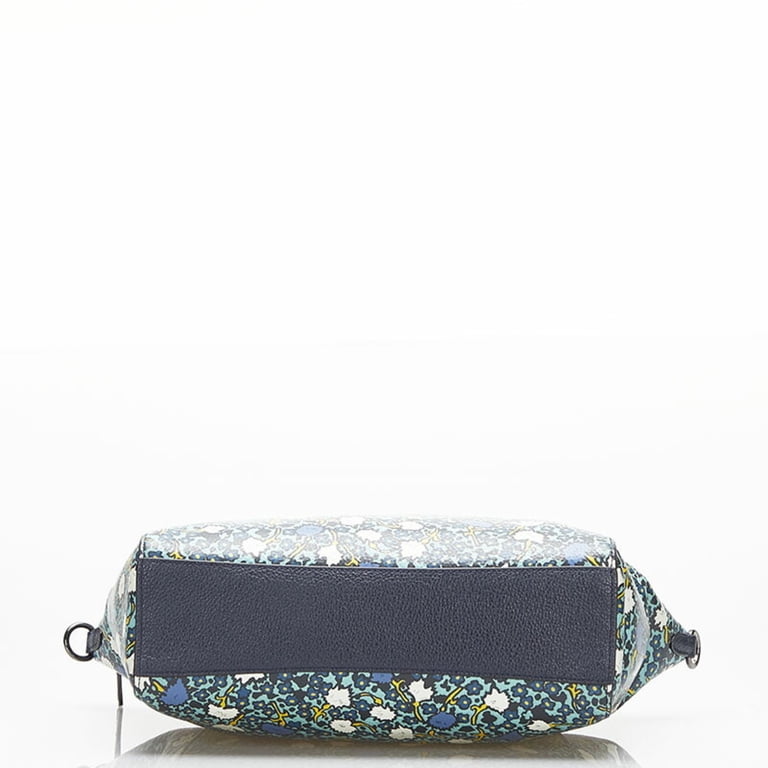 Pre-Owned Coach Floral Satchel Handbag Shoulder Bag 58876 Navy 