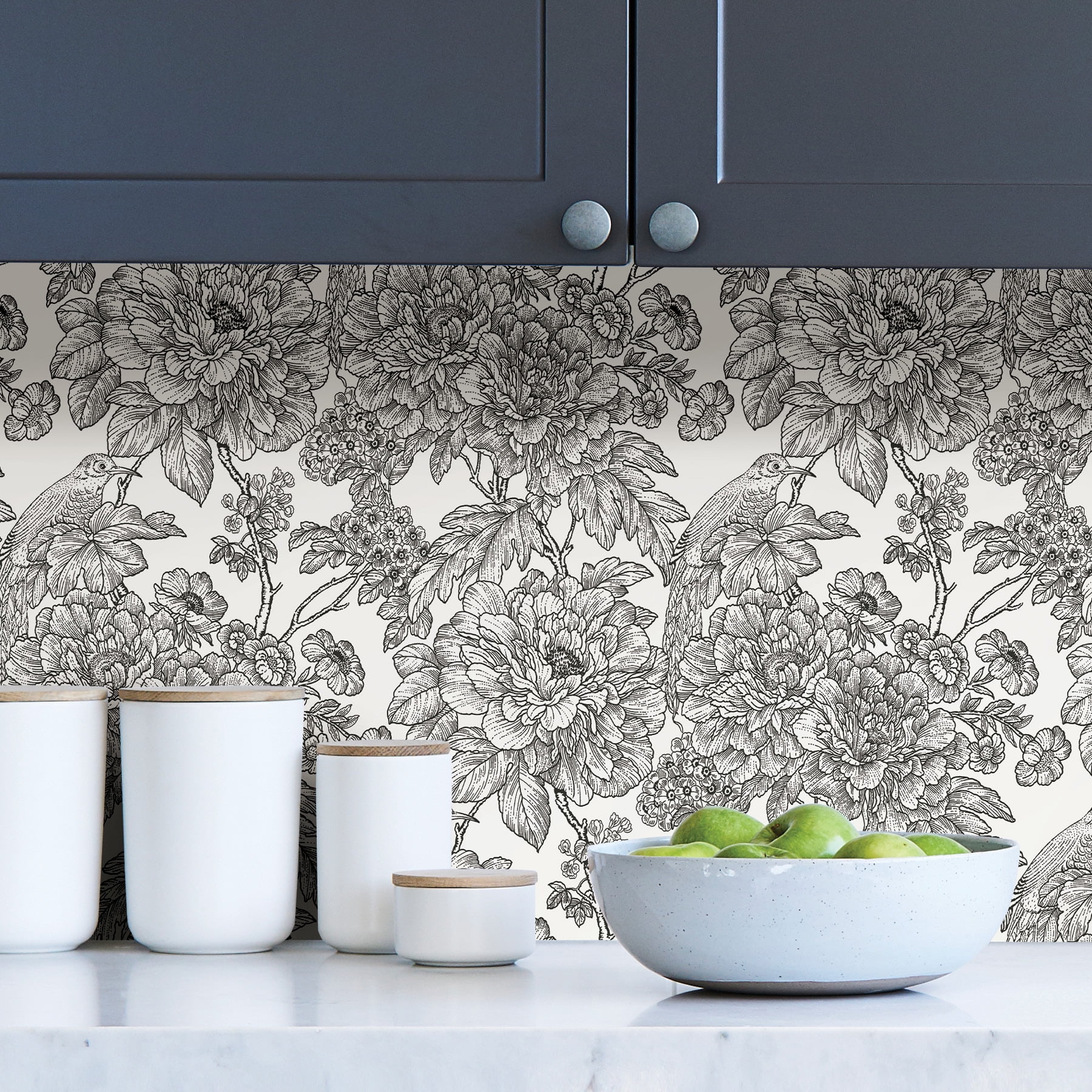 NuWallpaper Black And White Sudbury Vinyl Peel And Stick Wallpaper, 216-in by 20.5-in, 30.75 sq. ft.