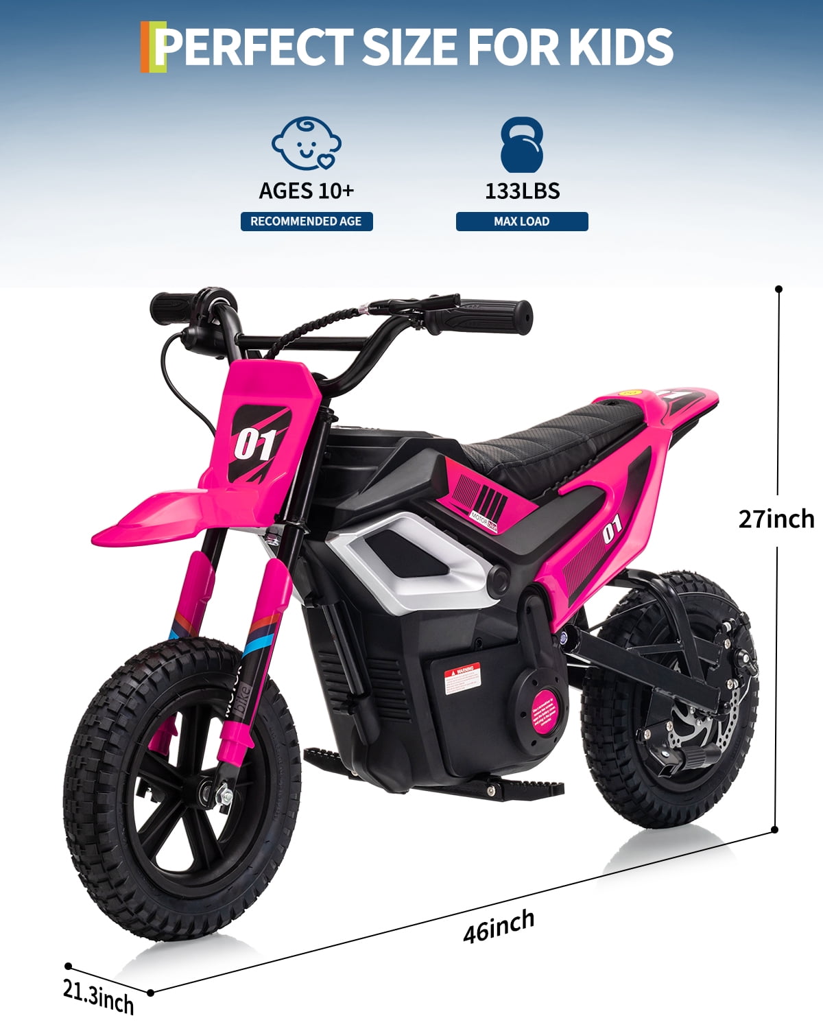 24V Kids Electric Dirt Bike - 350w Kids Motorcycle, 13.67 Mph Max Speed Electric Bike for Kid, Rear Wheel Suspension, 12 Miles Range, Twist Grip Throttle, Rubber Tire