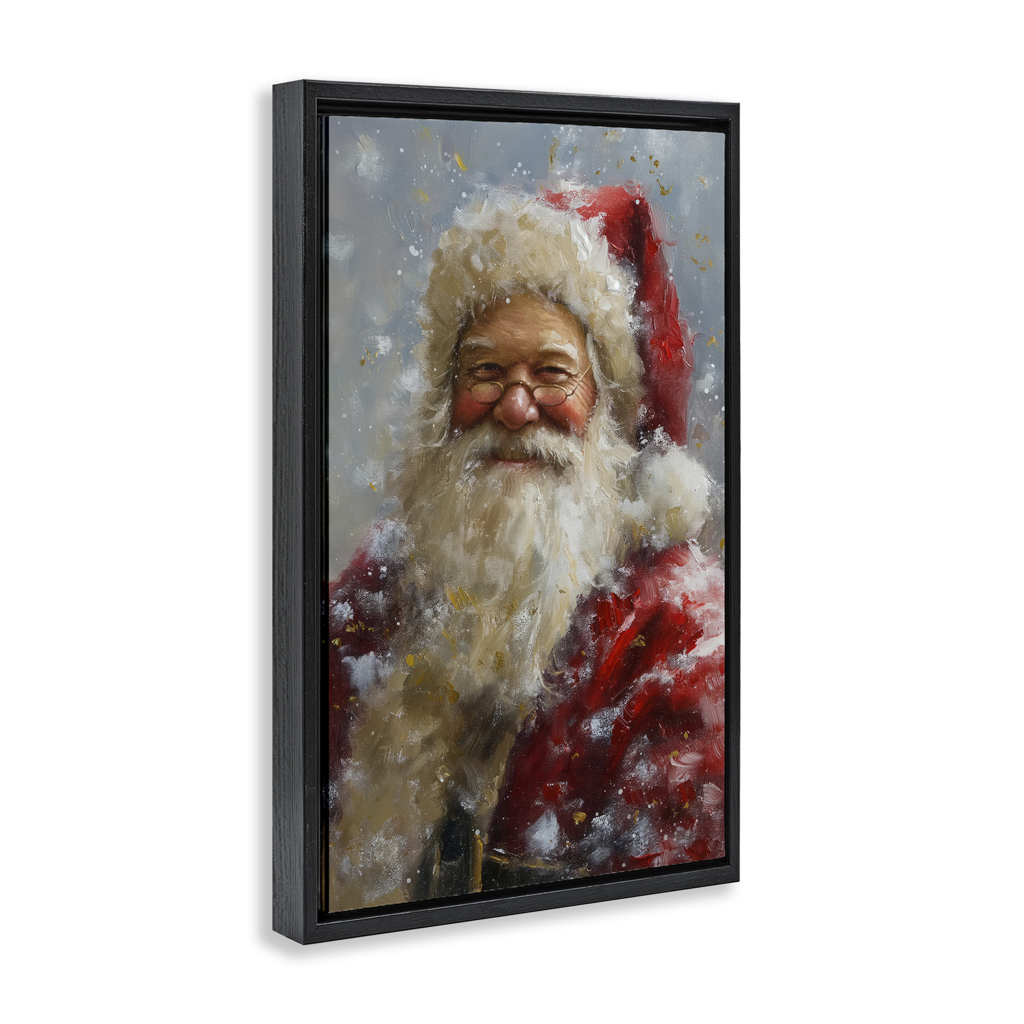 Stupell Industries Smiling Santa Portrait Holiday Painting Black Floater Framed Art Print Wall Art, 17 x 25
