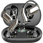 Open Ear Bluetooth 5.4 Headphones, Wireless Earbuds Sport Over Earphones Built-in Mic with Ear Hooks 50H Playtime Ear Buds LED Display Charging Case, Waterproof Design for Running Fitness, Black