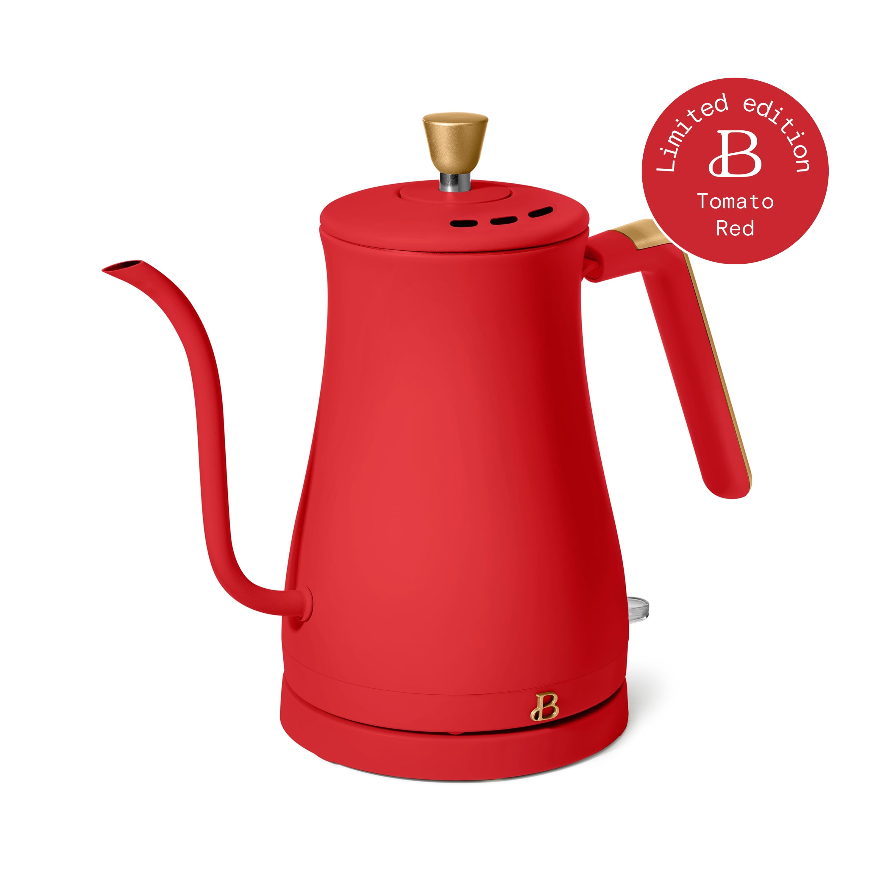 Beautiful 1-Liter Electric Gooseneck Kettle 1200 W, Tomato Red by Drew Barrymore