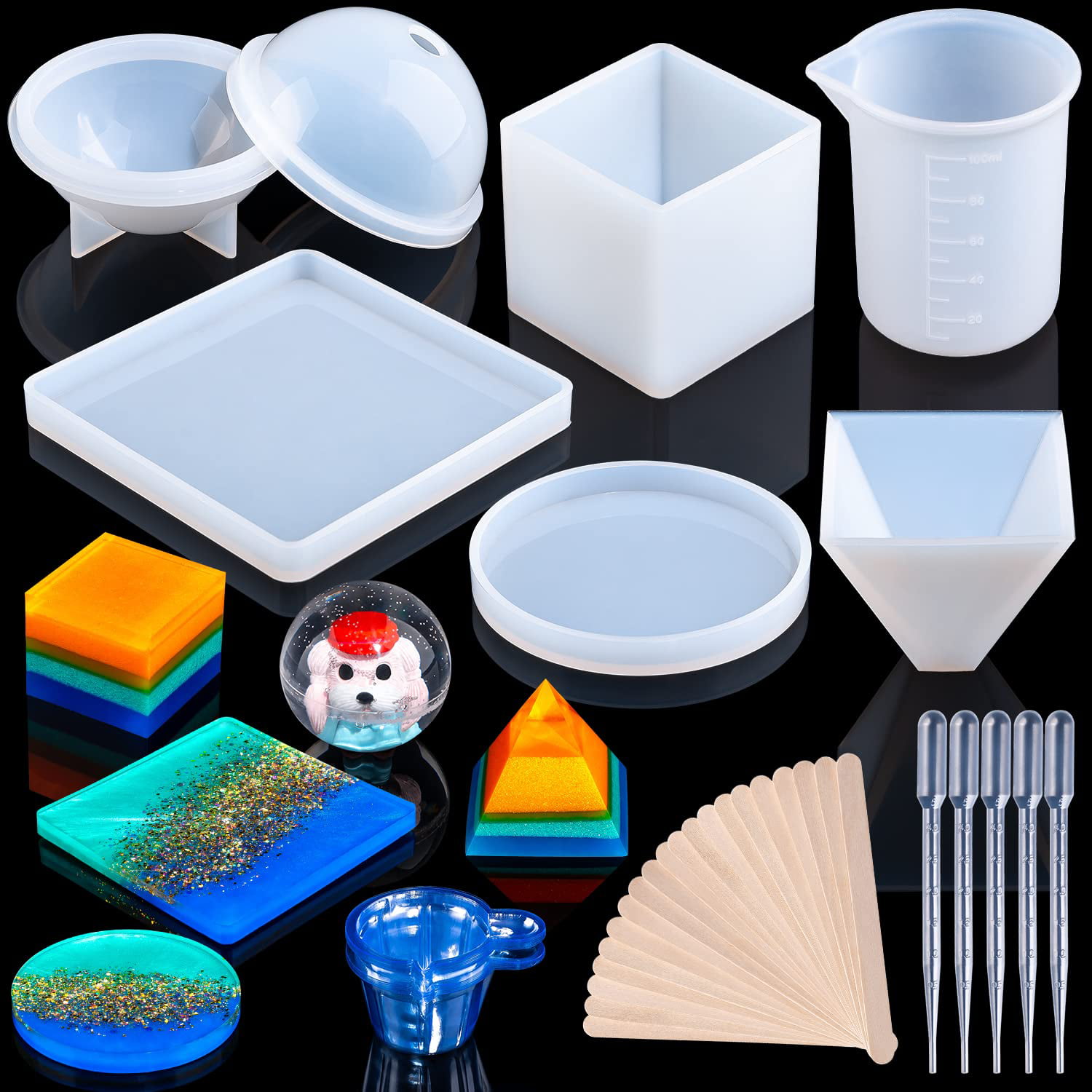 KISREL Resin Molds Silicone Kit 12PCS, Epoxy Resin Molds, Resin Mold  Including Cube, Pen Container, Pyramid, Ashtray, Tray, Love, Round, Square,  Ball