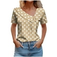 thumbnail image 2 of Blczomt Womens Summer Tops Cute Short Sleeve Polka Dot Shirt Button Dressy Casual Yellow V Neck Women's T-Shirts, 2 of 6