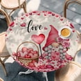 thumbnail image 2 of Valentine's Day Round Tablecloth, Fitted Table Cover with Elastic for 45"-54" Round Tables, Pink Gnomes Love Roses Sweet Beige Table Cloth Outdoor Indoor Dinning Party Waterproof Tablecloths, 2 of 7