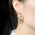 thumbnail image 4 of Yellow Gold Zirconia Pink Blue Ladies Big Circle Tassel Flower Drop Hoop Earring, 4 of 8