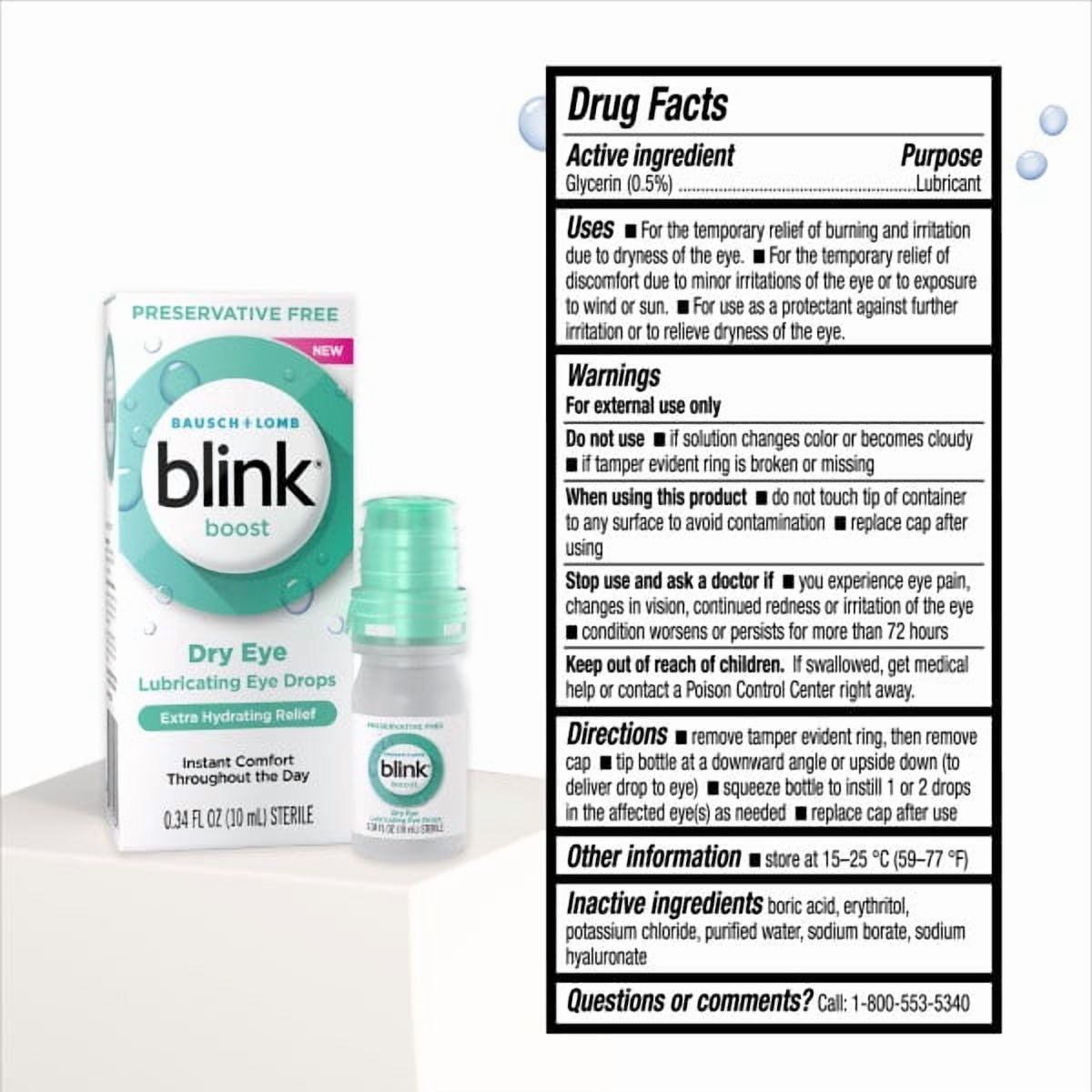 5 Pack - Blink Boost Preservative-Free Lubricating Eye Drops, Eye Care Drops for Dry Eyes, Instant Moisture for Dry Irritated Eyes & Comfort Throughout the Day, Contact Lens Friendly, 10 mL
