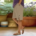thumbnail image 3 of Costeam Womens Plus Size Linen Blend Bermuda Shorts Front And Back Patch Pockets Adjustable Drawstring Elastic High Waist Loose Straight Mid Thigh Summer Casual Bottoms, 3 of 8