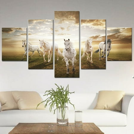 - 5Pcs Running Horse Oil Painting Picture Canvas Prints Modern Abstract Home Wall Art Sticker Decor No Frame Christmas Gift