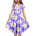 thumbnail image 1 of LOVZFMLL Robe d'Été à Manches Courtes pour Filles avec Poches à Volants et Col Rond Imprimé, 1 of 4