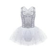 thumbnail image 1 of Aislor Kids Girls Sparkly Sequin Sleeveless Leotard Dance Dress Crisscross Back Mesh Skirt 6-16 A White 8, 1 of 7