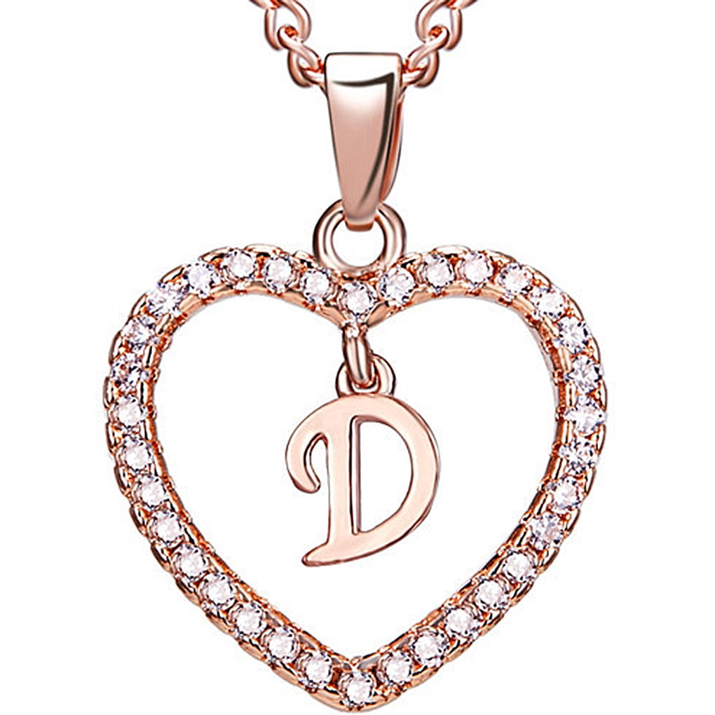 GeweYeeli 26 Letters D Heart Shape Pendant Necklace Rhinestone ...