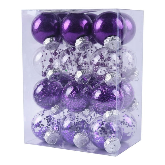 Christmas Ball Ornament Set Shatterproof Hanging Tree Decor Plastic Sphere Material Pet Gloss Finish Diameter 6Cm Color Purple Quantity 24 Pieces Purple #4229P