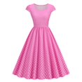 thumbnail image 1 of Birdeem Robe Évasée Décontractée pour Femmes à Pois, Manches Courtes, Encolure Carrée, 1 of 12