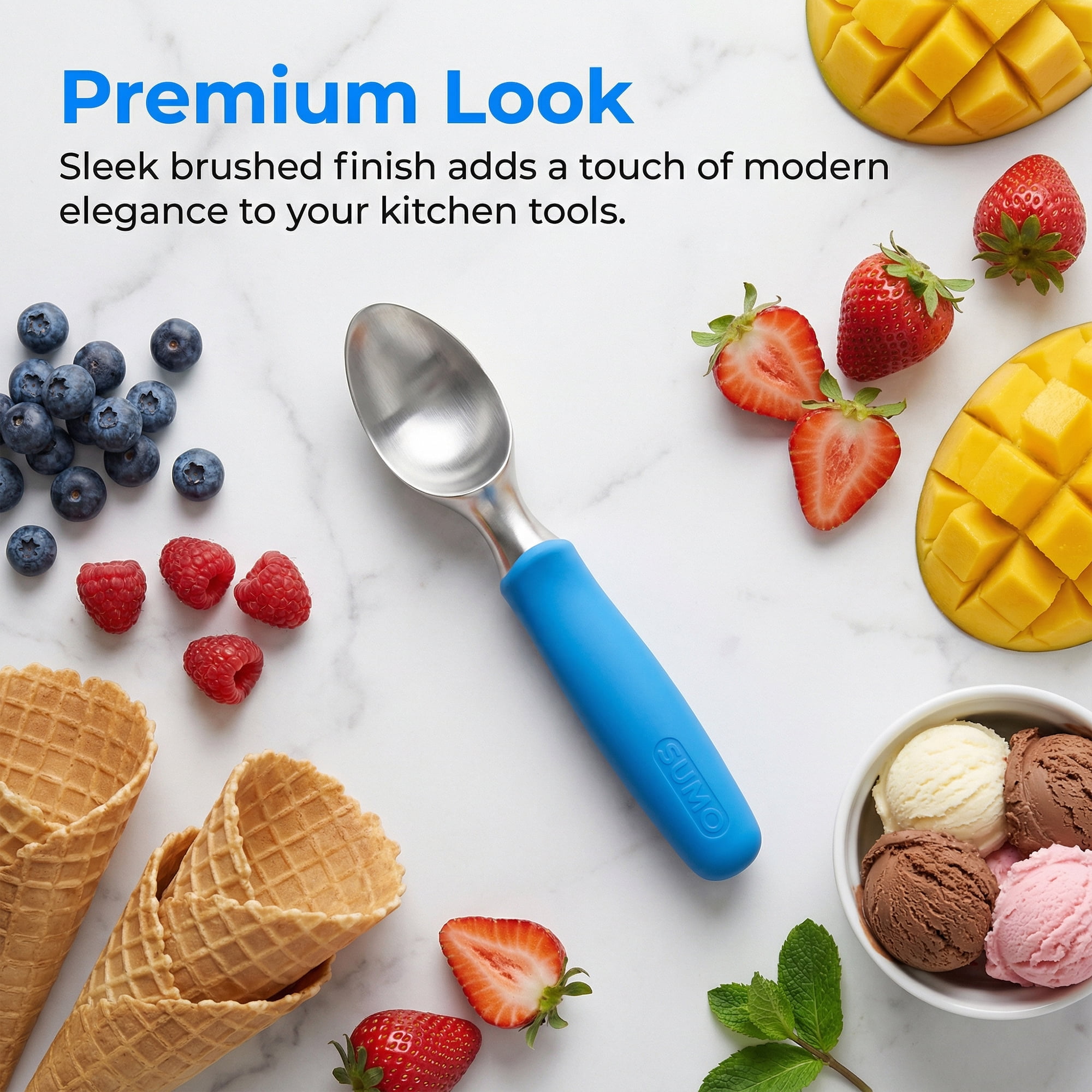 Unique Bargains Stainless Steel Ice Cream Scoop for Easy Use and Clean Blue 8.9in