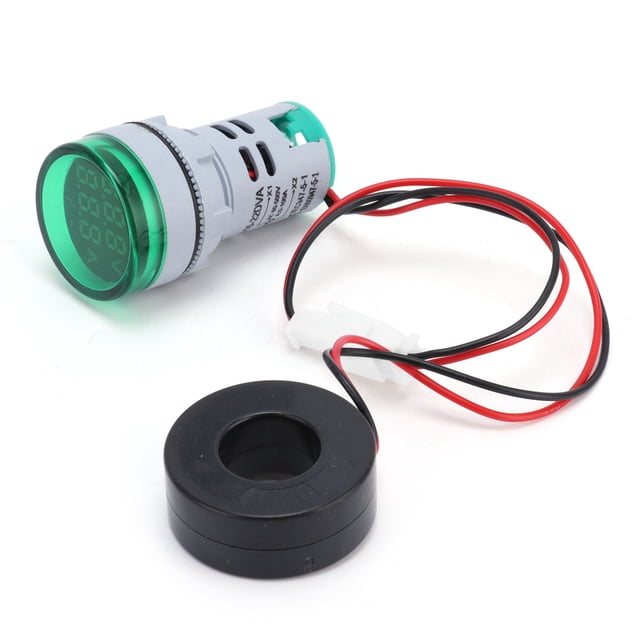 Green Dual-Display Round Current Signal Indicator, AD16-22DVA Model, 60~500V AC Voltage, 0~99.9A Current, 20~75Hz Frequency - Flame Retardant, High Brightness, Low Energy Consumption, Dust-Resistant,