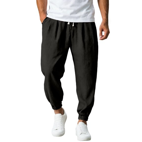 CONZONE Mens Linen Pants Tapered Leg Elastic Waist Drawstring Joggers For Men Relaxed Fit Casual Summer Trousers With Pockets