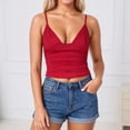 thumbnail image 3 of Lixiuxyad Casual Tank Tops Fashion Streetwear V Neck Solid Color Ribbed Cropped Tank Top For Casual Wear And Layering,Red, 3 of 6