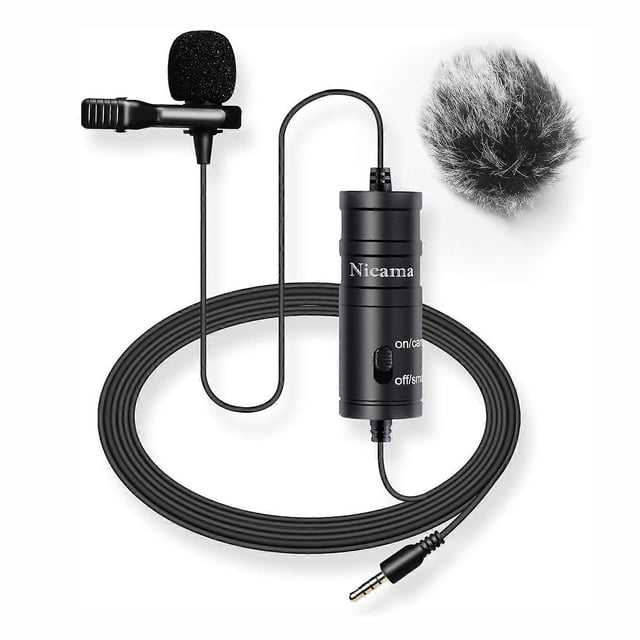 LVM1 3.5mm Lavalier Lapel Microphone with Windscreen Muff, Clip-On 360 Degree Omnidirectional Condenser Mic for DSLR Smartphones