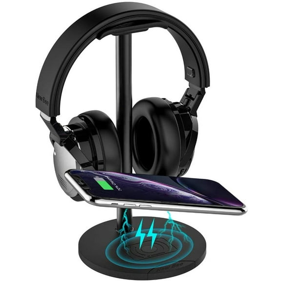 Soporte para auriculares con cargador inalámbrico, almohadilla de carga inalámbrica con cargador QI de 10 W / 7,5 W con soporte para auriculares 2 en 1 para Samsung iPhone Android New bee Z4