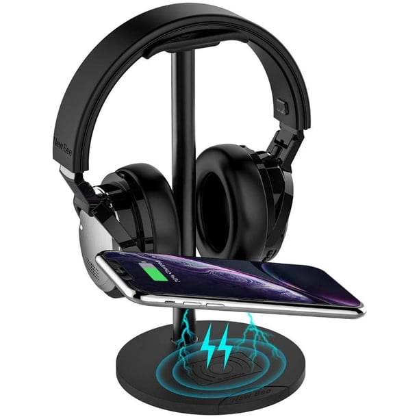 Soporte para auriculares con cargador inalámbrico, almohadilla de carga inalámbrica con cargador QI de 10 W / 7,5 W con soporte para auriculares 2 en 1 para Samsung iPhone Android New bee Z4